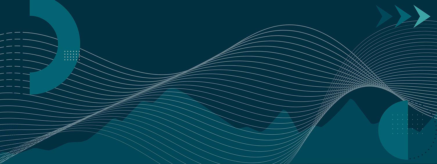 Abstract white waves with teal geometric shapes on dark background page banner for UFS Land Data Assimilation (DA) System v2.0.0 Release