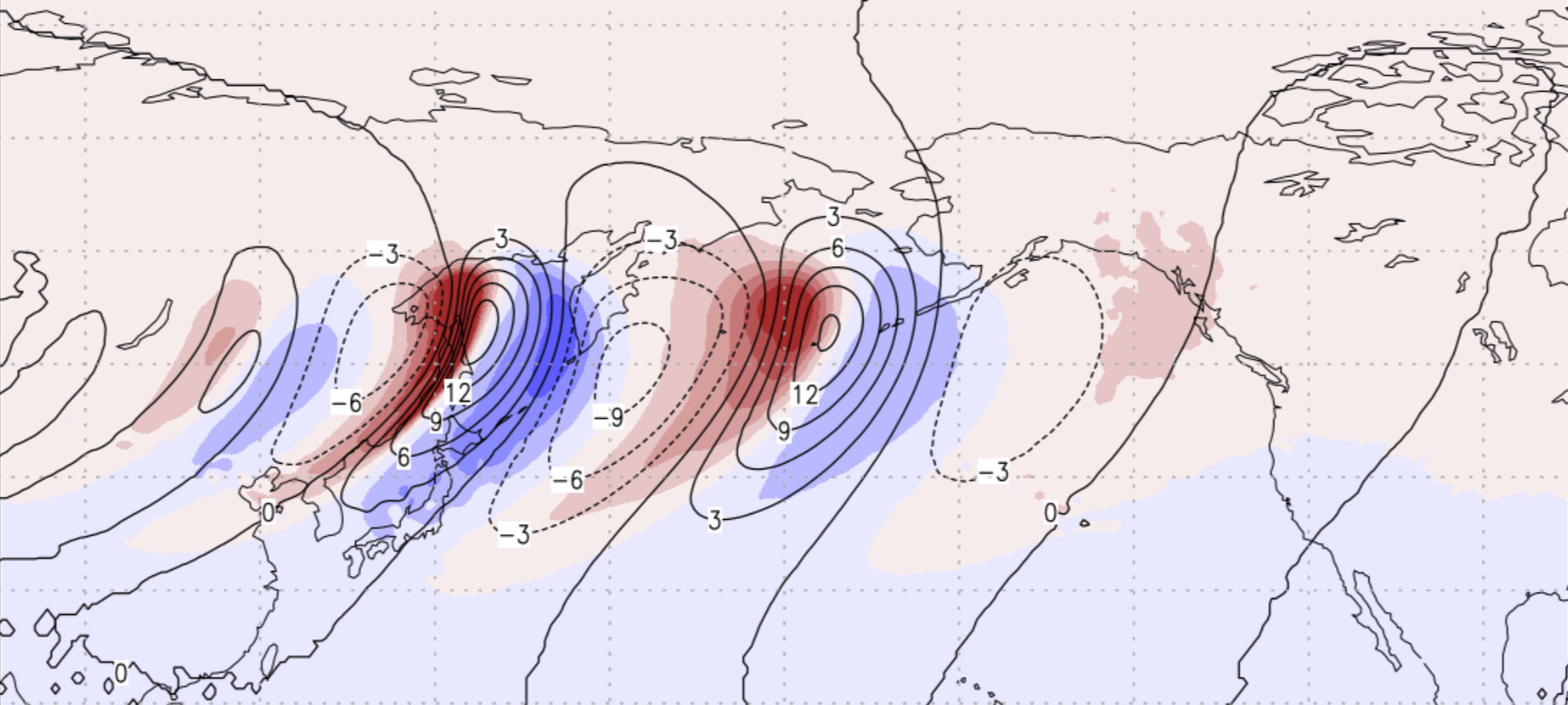 Global weather pattern map showing vorticity at T=180hr with color-coded pressure levels