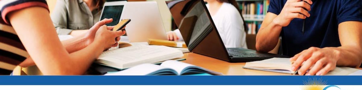 Image shows a group of students in a library with laptops and books, studying together with obscured faces. Below that picture are the logos of JSU and UIFCW24.